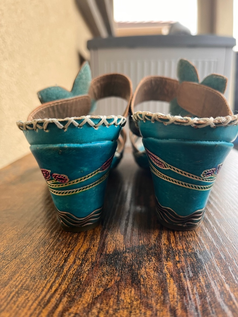 Colorful Teal Sandals with Pink Floral Accents - Picture 7 of 16